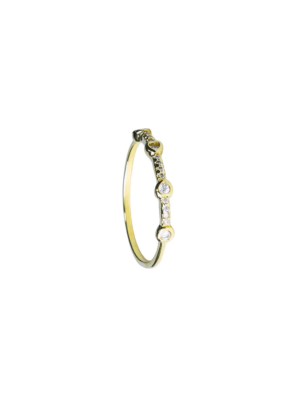 Anel Feminino Folheado a Ouro – Aro Fino com Corações e Zircônias