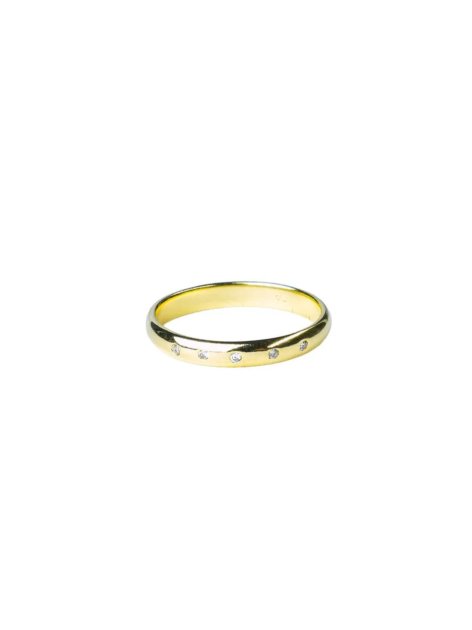 Anel Feminino Folheado a Ouro – Aro Liso com Pontos de Luz em Zircônia