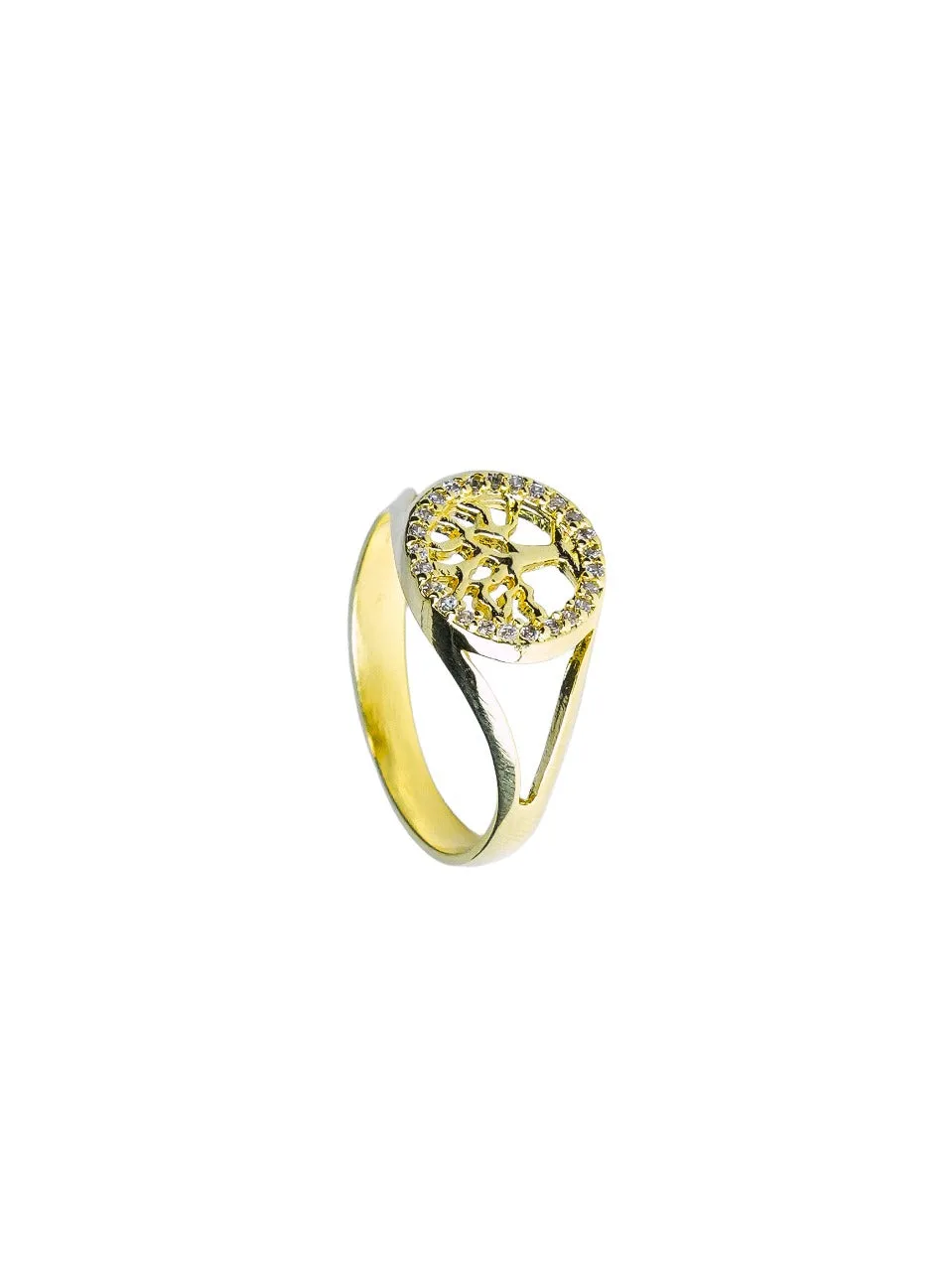 Anel Feminino Folheado a Ouro – Árvore da Vida com Zircônias