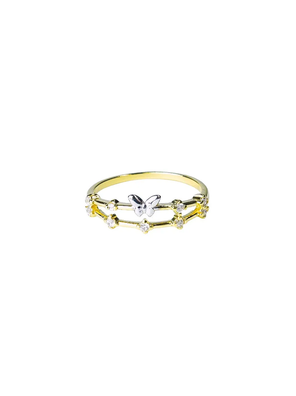 Anel Feminino Folheado a Ouro – Borboleta com Zircônia - Joias e Semijoias Aurum Essentia