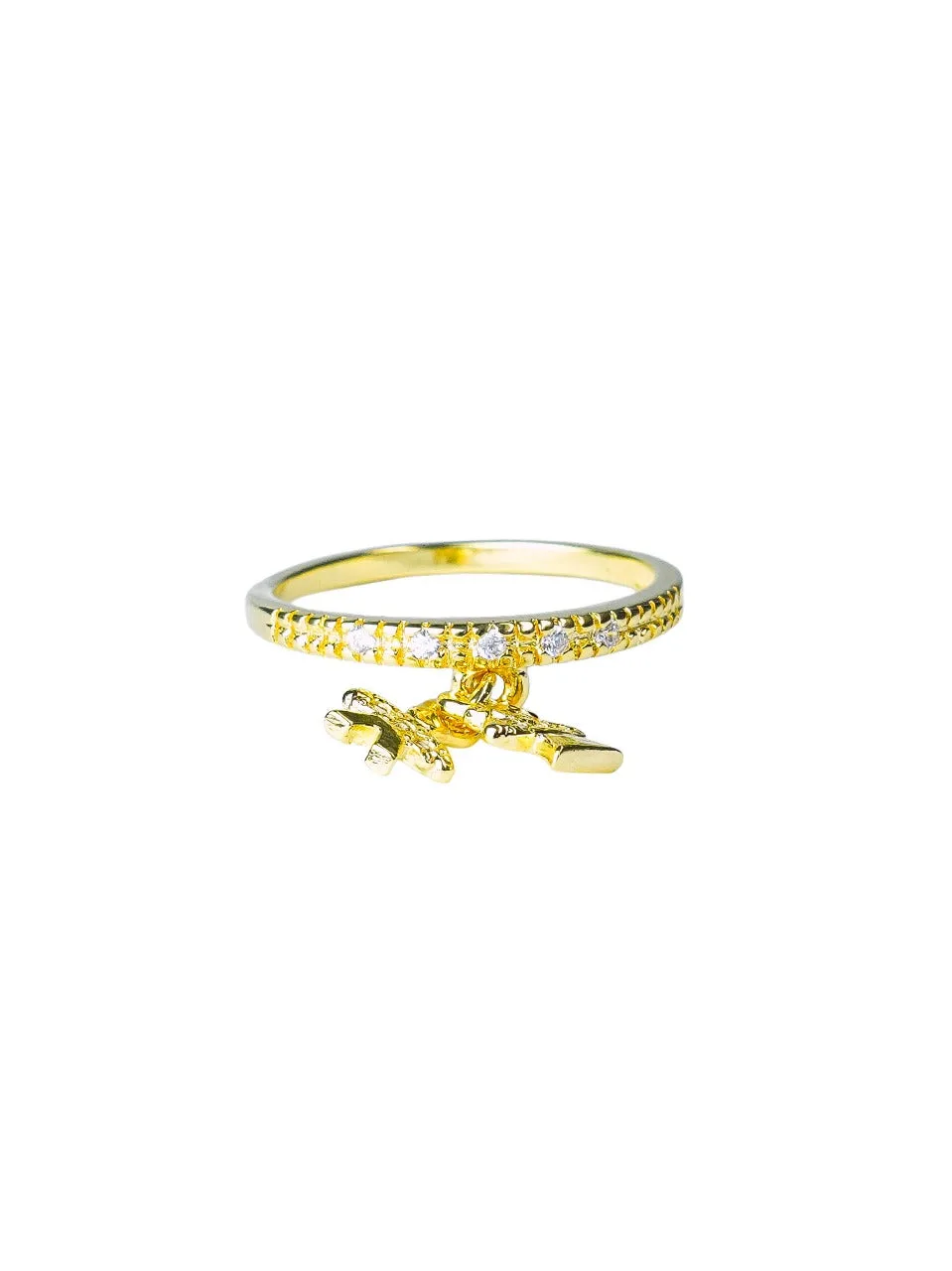 Anel Feminino Folheado a Ouro – Filhos Pingentes com Zircônias