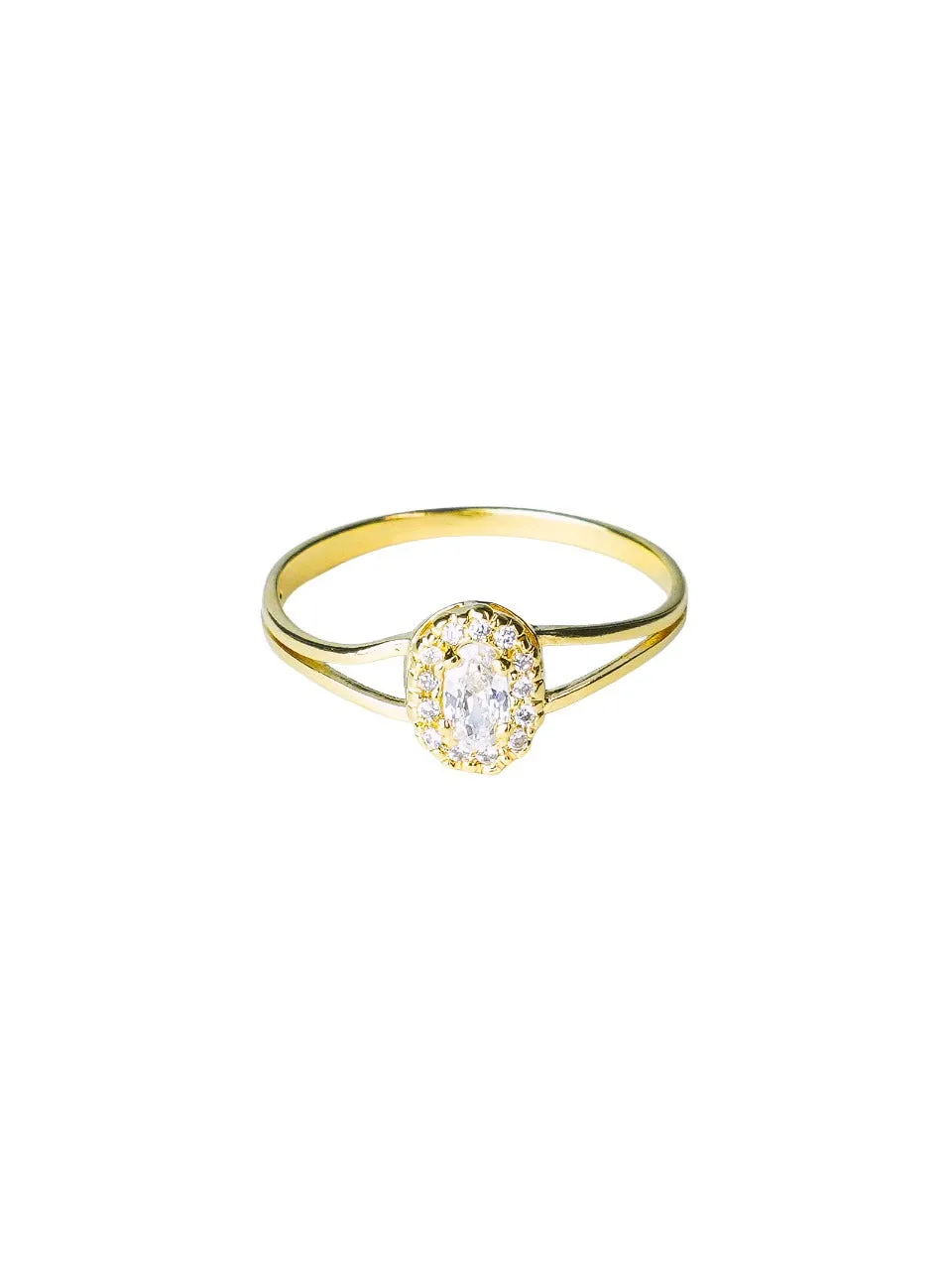 Anel Feminino Folheado a Ouro – Solitário Oval com Microzircônias - Joias e Semijoias Aurum Essentia