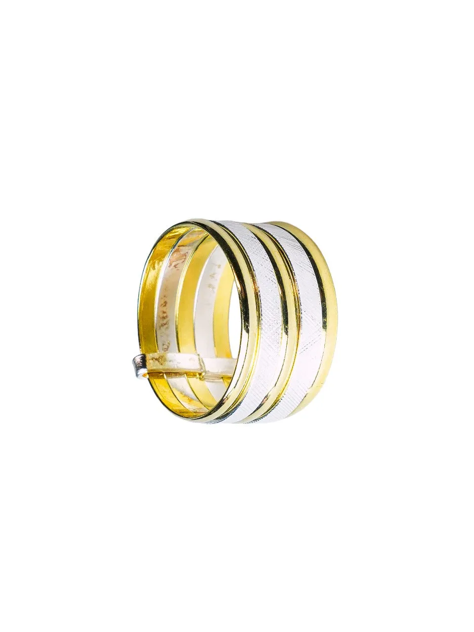 Anel Feminino Largo Bicolor – Folheado a Ouro 18k com Detalhes em Ródio