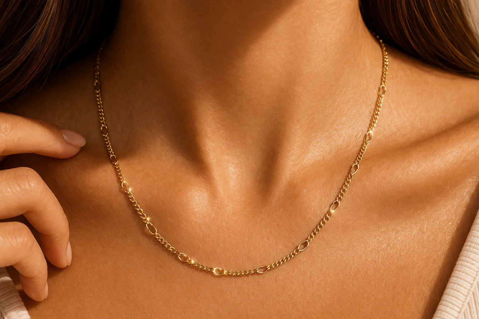Corrente Feminina Elo Fígaro Delicado – Folheada a Ouro 18k 2