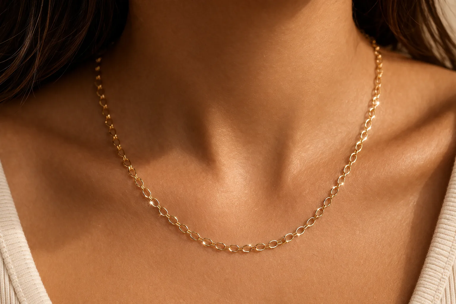 Corrente Feminina Elo Oval Trabalhado – Folheada a Ouro 18k 2