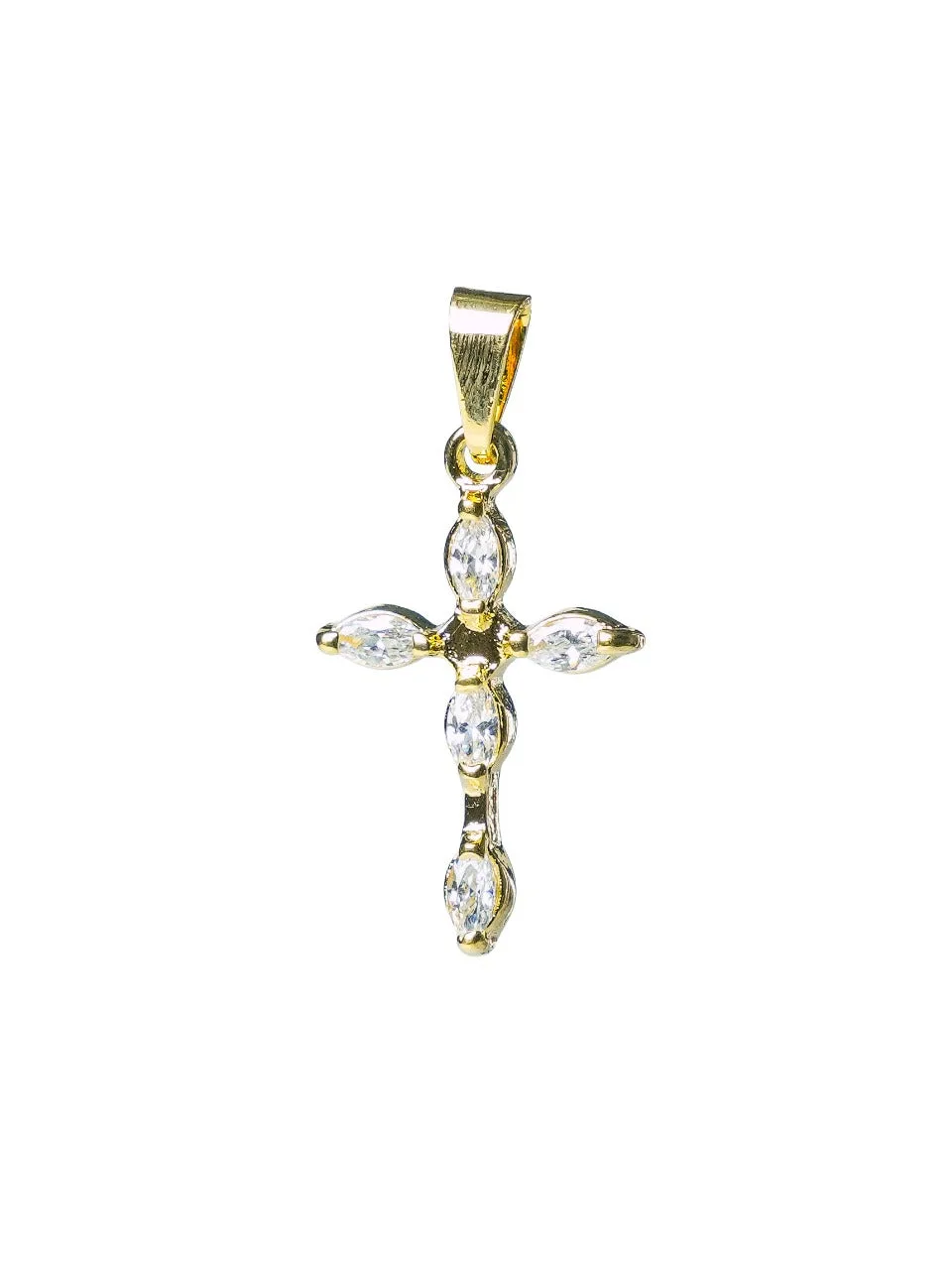 Pingente Feminino Folheado a Ouro – Cruz com Pedras de Zircônia Navete - Joias e Semijoias Aurum Essentia